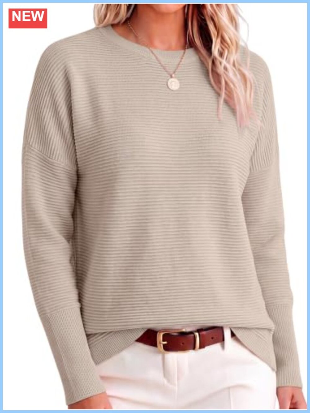 Oversized Ribbed Knit Pullover Sweater Batwing Long Sleeve Crew Neck